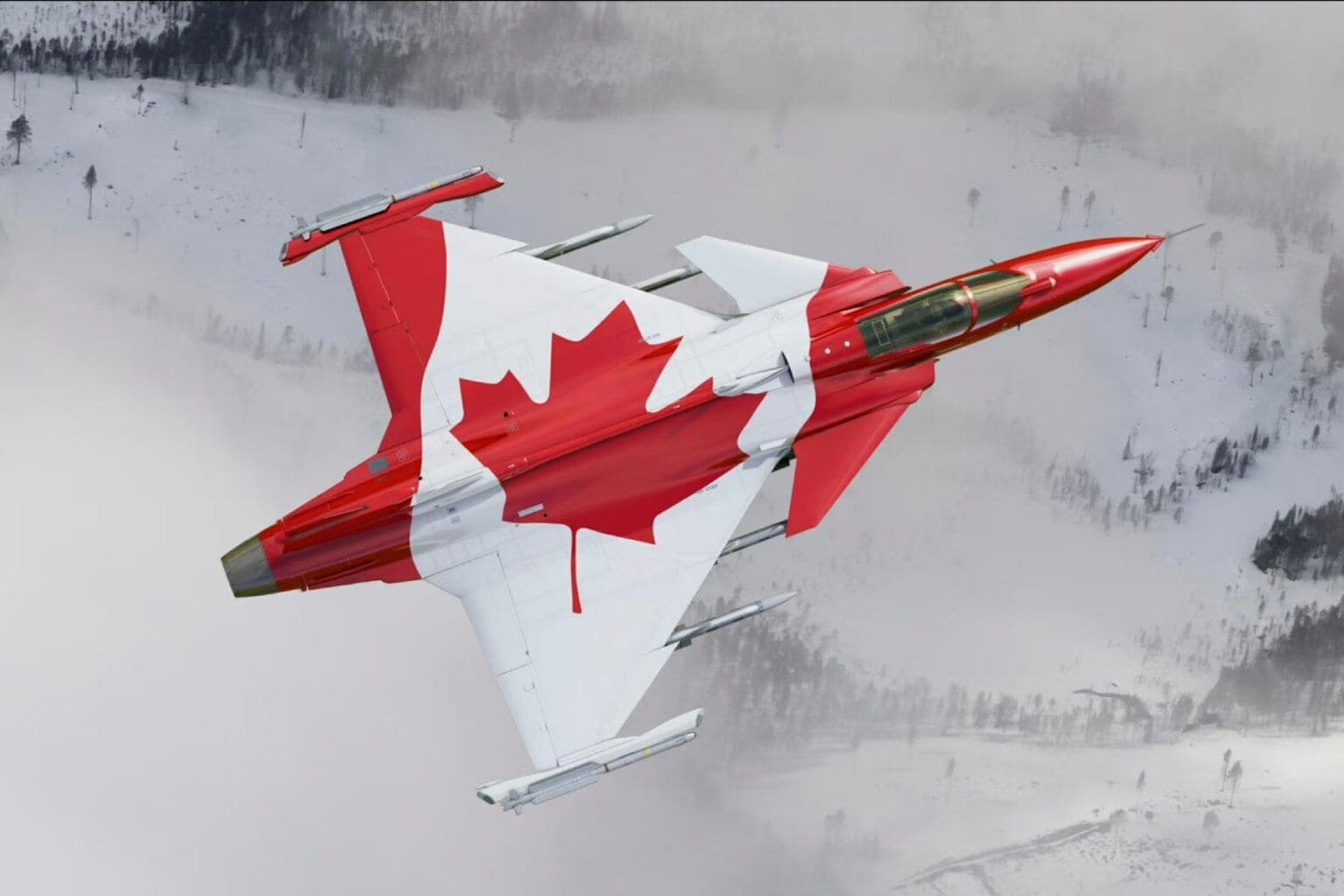 The Walrus photo illustration featuring a fighter jet painted with the Canadian flag